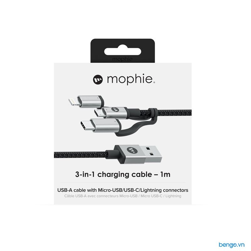 Cáp MOPHIE 3 Đầu Chuyển | USB-A To Micro USB, USB-C, Lightning Cable