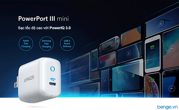 Sạc Anker PowerPort III Mini 30W (1 PIQ 3.0) - A2615 (Trắng) - Hàng chính hãng