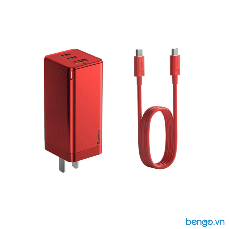Sạc Baseus GaN Mini Quick Travel Charger 65W kèm Cáp USB-C to USB-C 1m tích hợp chip e-Mark 100W