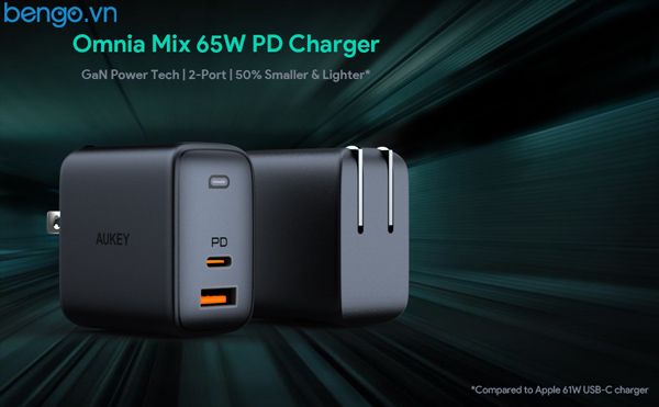 Sạc Nhanh Aukey 2 Cổng USB-A + USB-C PD 65W - PA-B3