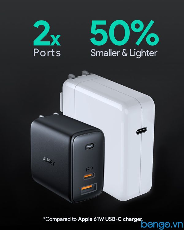 Sạc Nhanh Aukey 2 Cổng USB-A + USB-C PD 65W - PA-B3