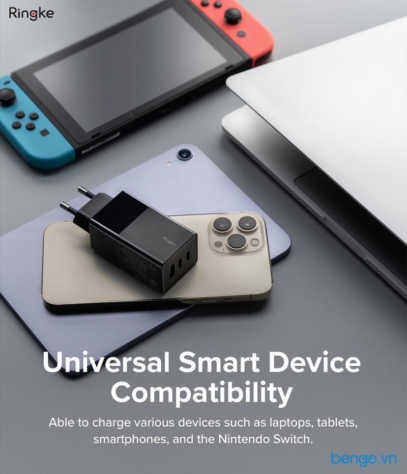 Sạc Nhanh RINGKE 65W GaN 3 Cổng USB-C+USB-C+USB-A