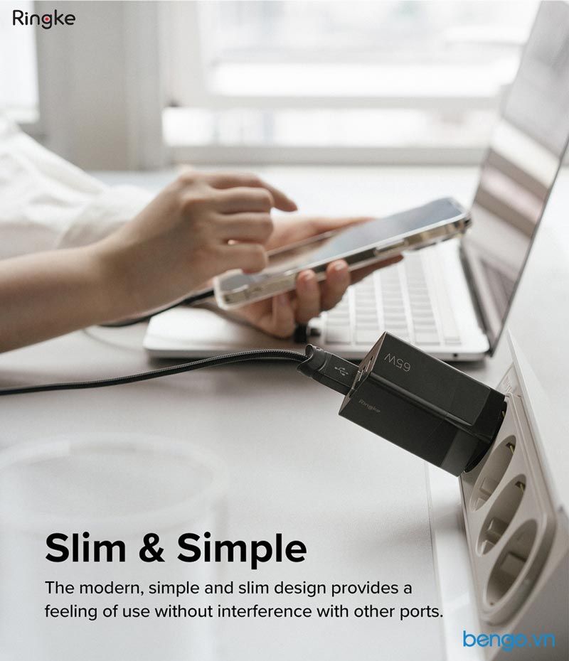 Sạc Nhanh RINGKE 65W GaN 3 Cổng USB-C+USB-C+USB-A