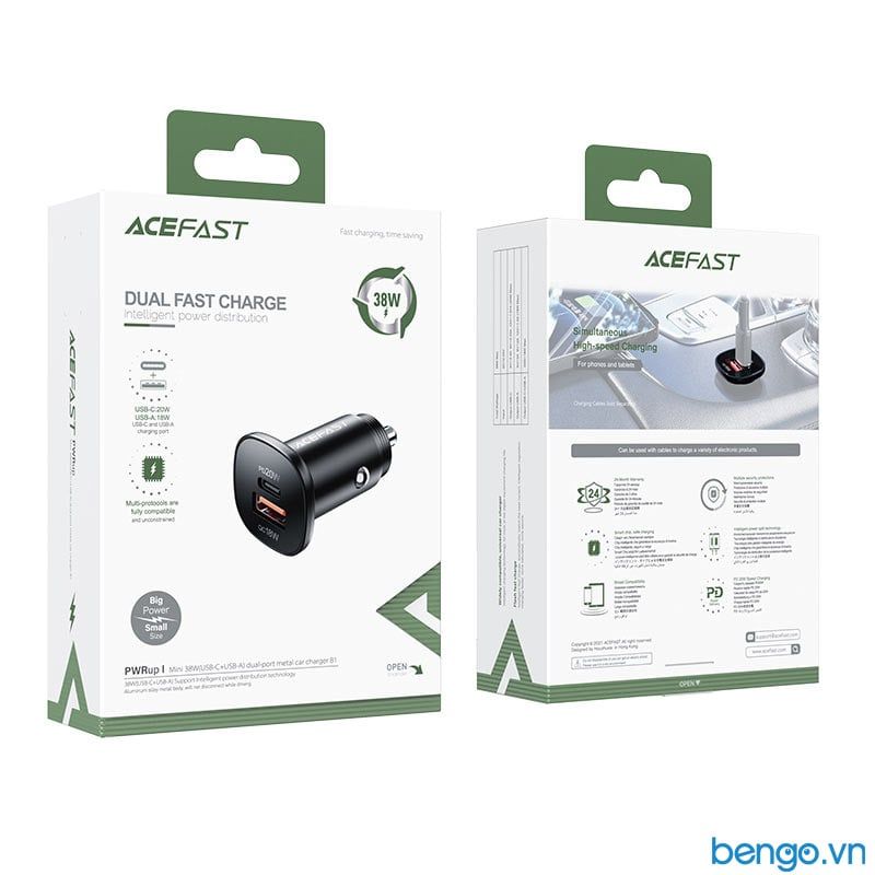 Sạc Xe Hơi ACEFAST 38W 2 Cổng USB-C + USB-A - B1