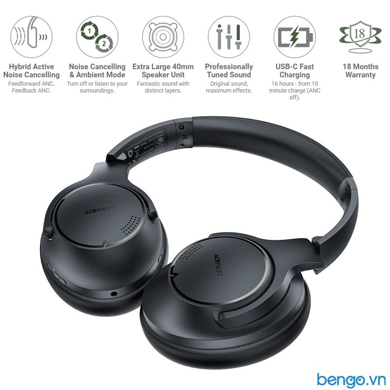Tai Nghe Bluetooth Choàng Đầu ACEFAST Chống Ồn - H1