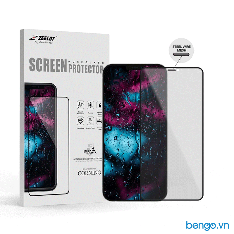 Dán cường lực iPhone 12 Pro Max/iPhone 12 Pro/iPhone 12/iPhone 12 Mini Zeelot PureGlass Full Chống nhìn trộm