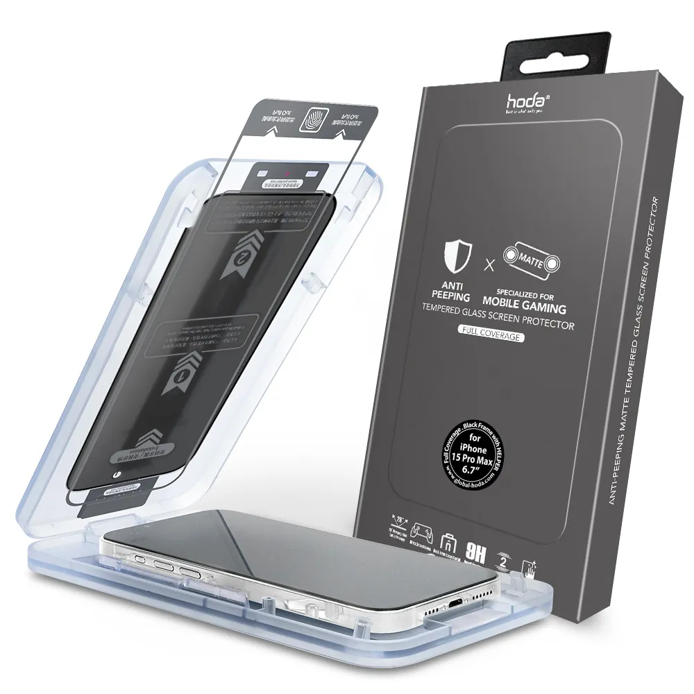 Dán Cường Lực iPhone 15 Pro Max/15 Plus/15 Pro HODA 2 In 1 Chống Nhìn Trộm + Vân Tay Với Dust-Free Helper