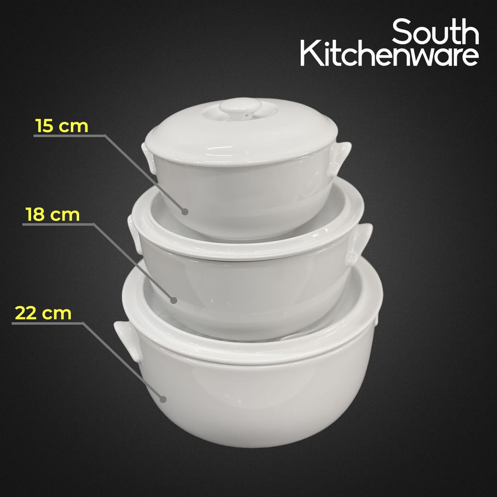 Thố + nắp chất liệu sứ tráng men cao cấp, trang nhã Jasmine Trắng Minh Long 15cm, 18cm, 22cm (bộ)