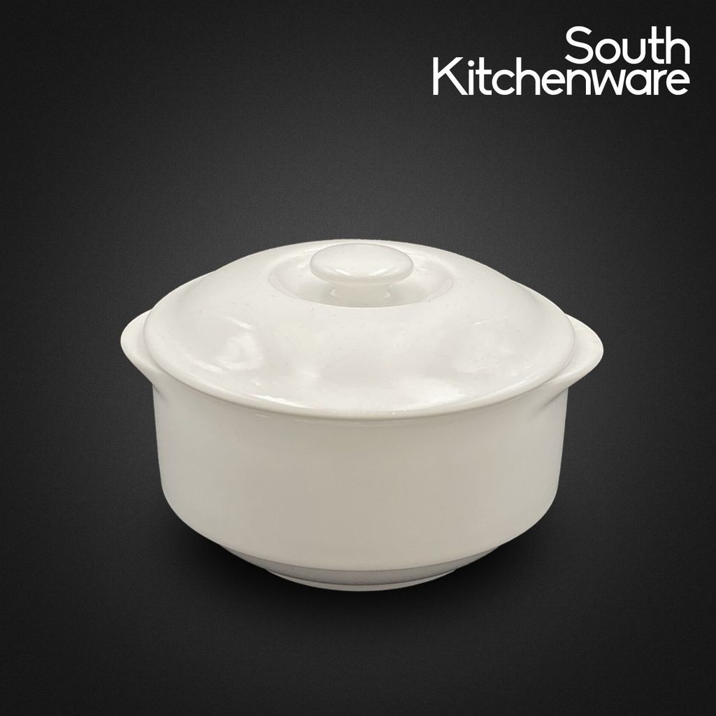Thố 15cm, 18cm, 22cm kèm nắp Jasmine Lys Trắng Ngà sứ tráng men cao cấp Minh Long