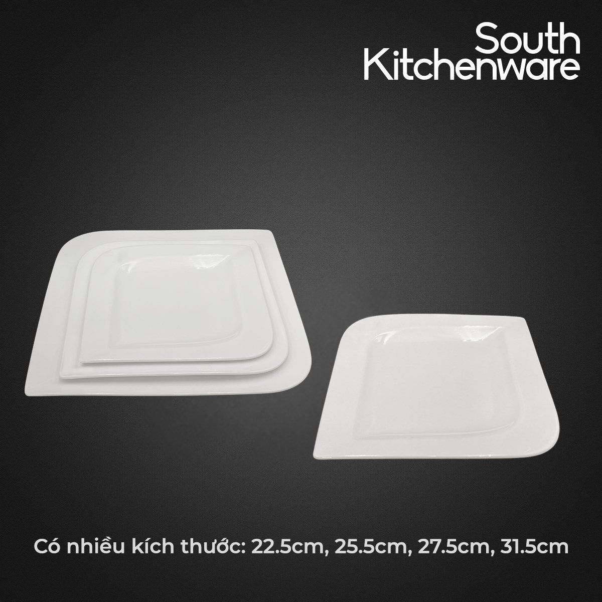 Dĩa vuông 22.5cm, 25.5cm, 27.5cm, 31.5cm Anh Vũ Lys Trắng Ngà sứ tráng men cao cấp Minh Long
