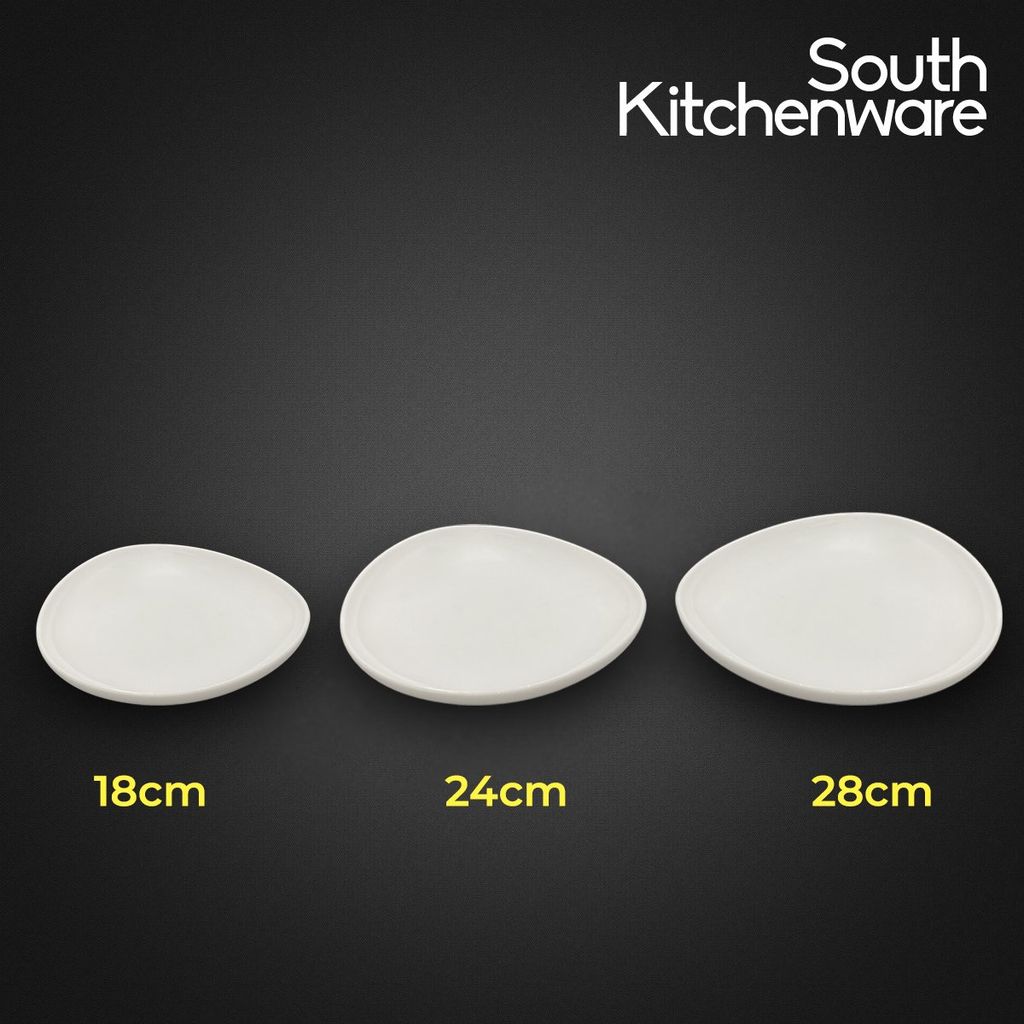 Dĩa tam giác tròn cạn 18cm, 24cm, 28cm Gourmet Trắng Ngà sứ tráng men cao cấp Minh Long