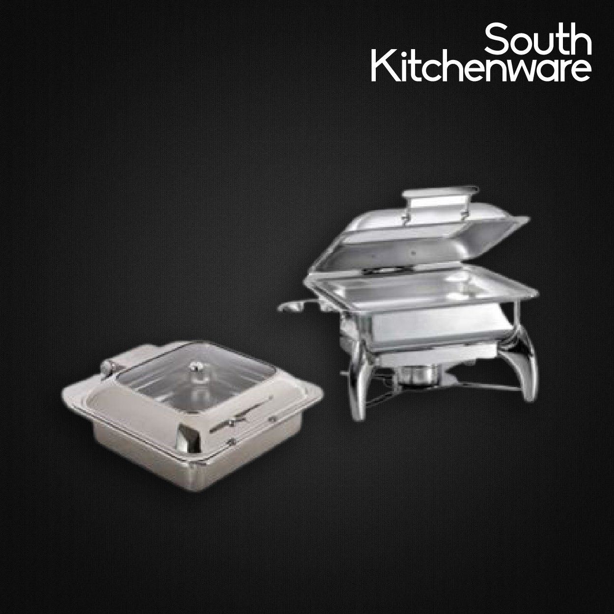 Nồi hâm buffet Atosa vuông nắp kiếng chân inox 2/3 AT62293 (nắp kính, khay 2/3)