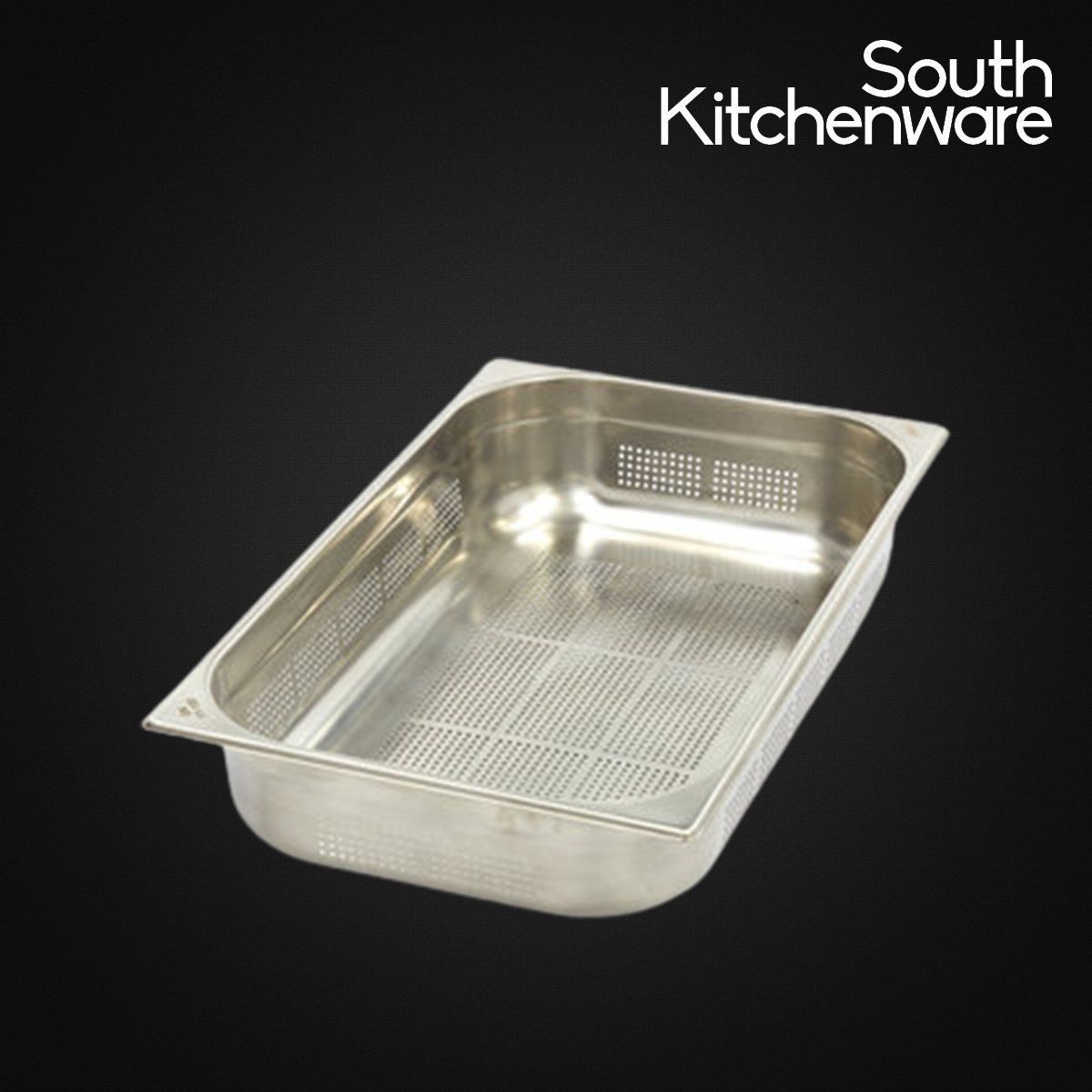 Khay INOX GN 1/1 đựng thực phẩm, topping, cơm 530x327 cao 100mm có đục lỗ nhỏ