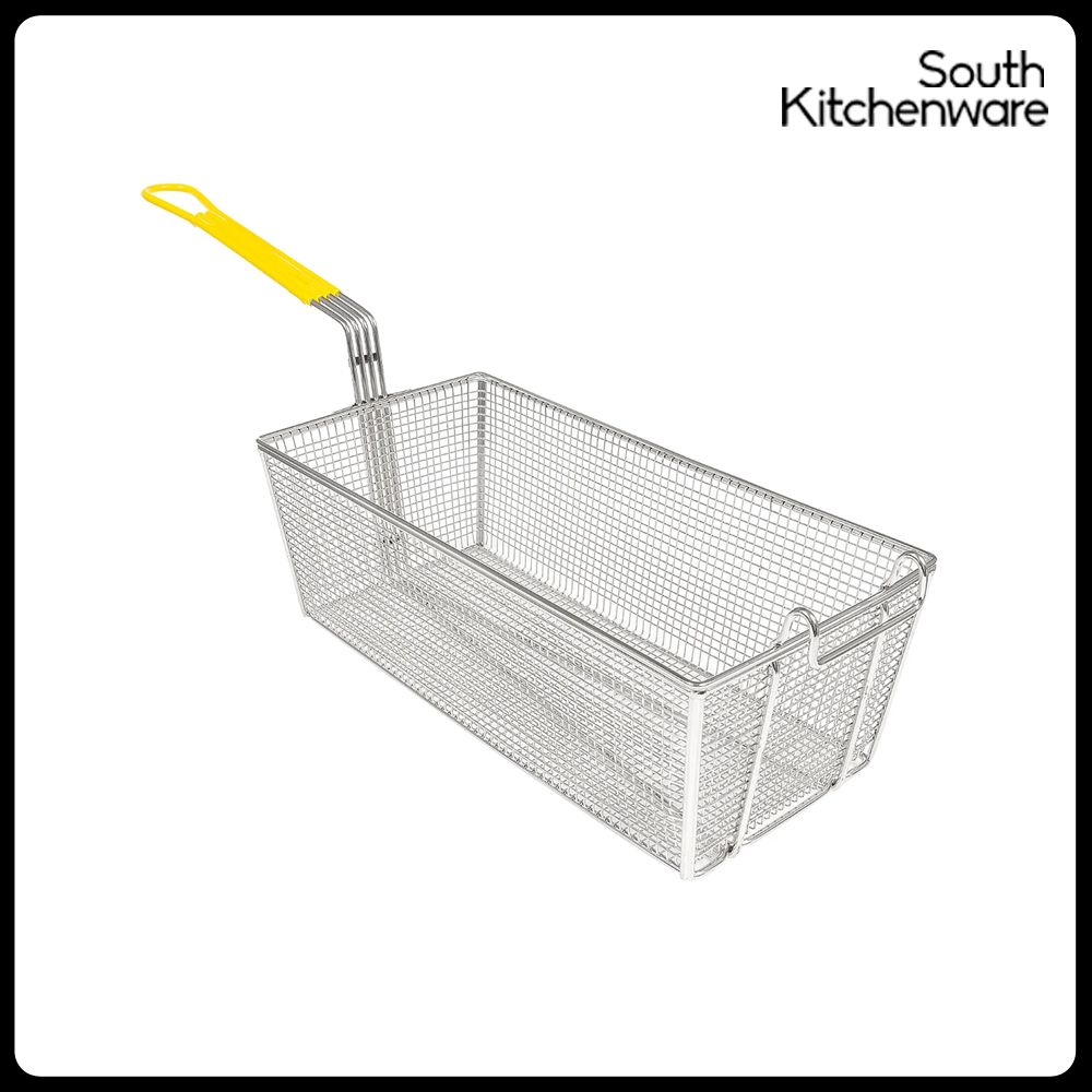 Giỏ Inox đựng đồ chiên hình chữ nhật cán vàng