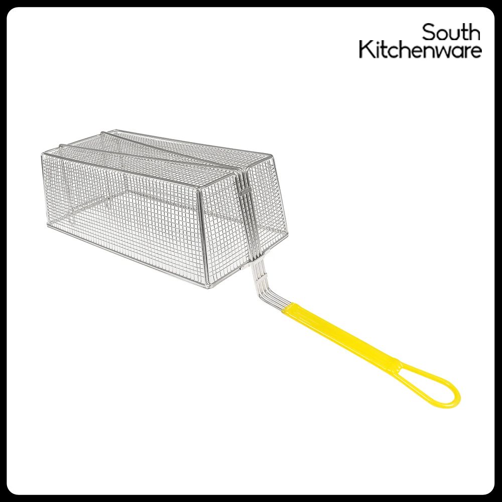 Giỏ Inox đựng đồ chiên hình chữ nhật cán vàng