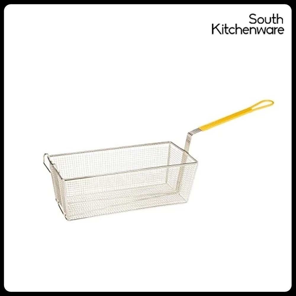 Giỏ Inox đựng đồ chiên hình chữ nhật cán vàng
