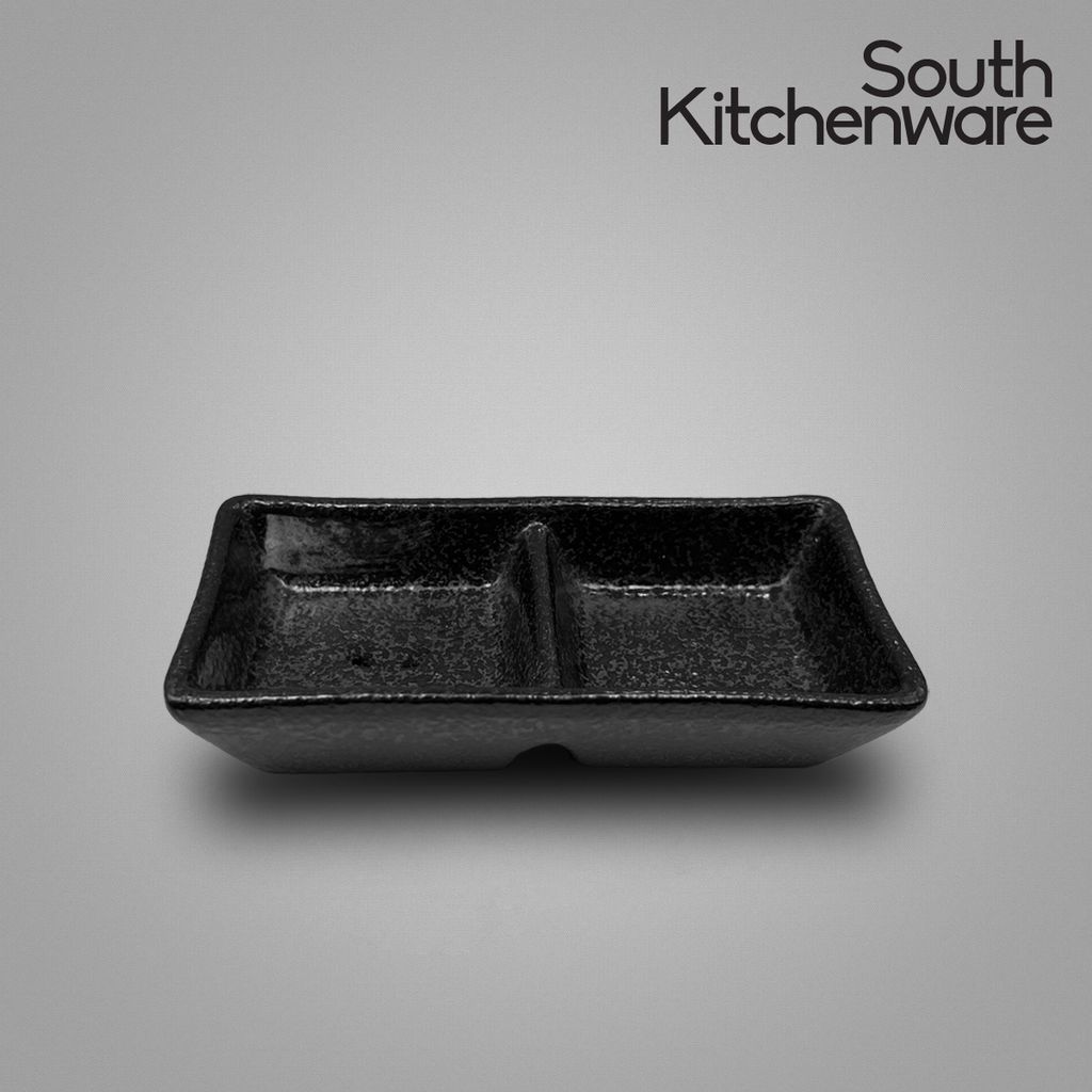 HN_KK KF121_Dĩa đựng nước chấm 2 ngăn nhỏ sứ tráng men cao cấp, phong cách Nhật Hàn 12x6 cm