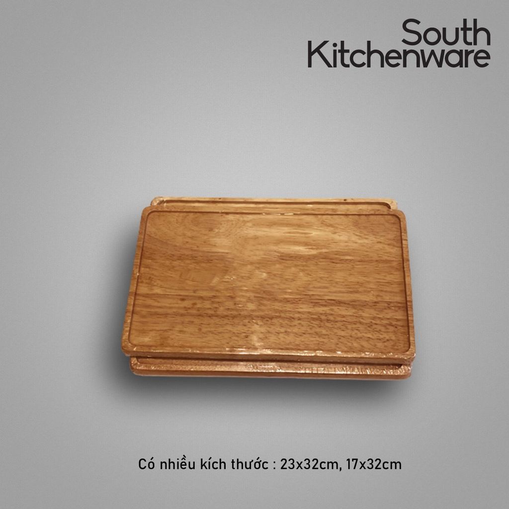Khay gỗ chữ nhật không tay cầm 17x32