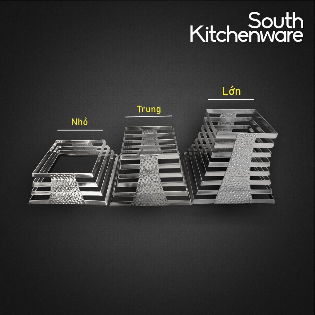 Kệ Inox trưng bày buffet _ vuông hình tháp trung