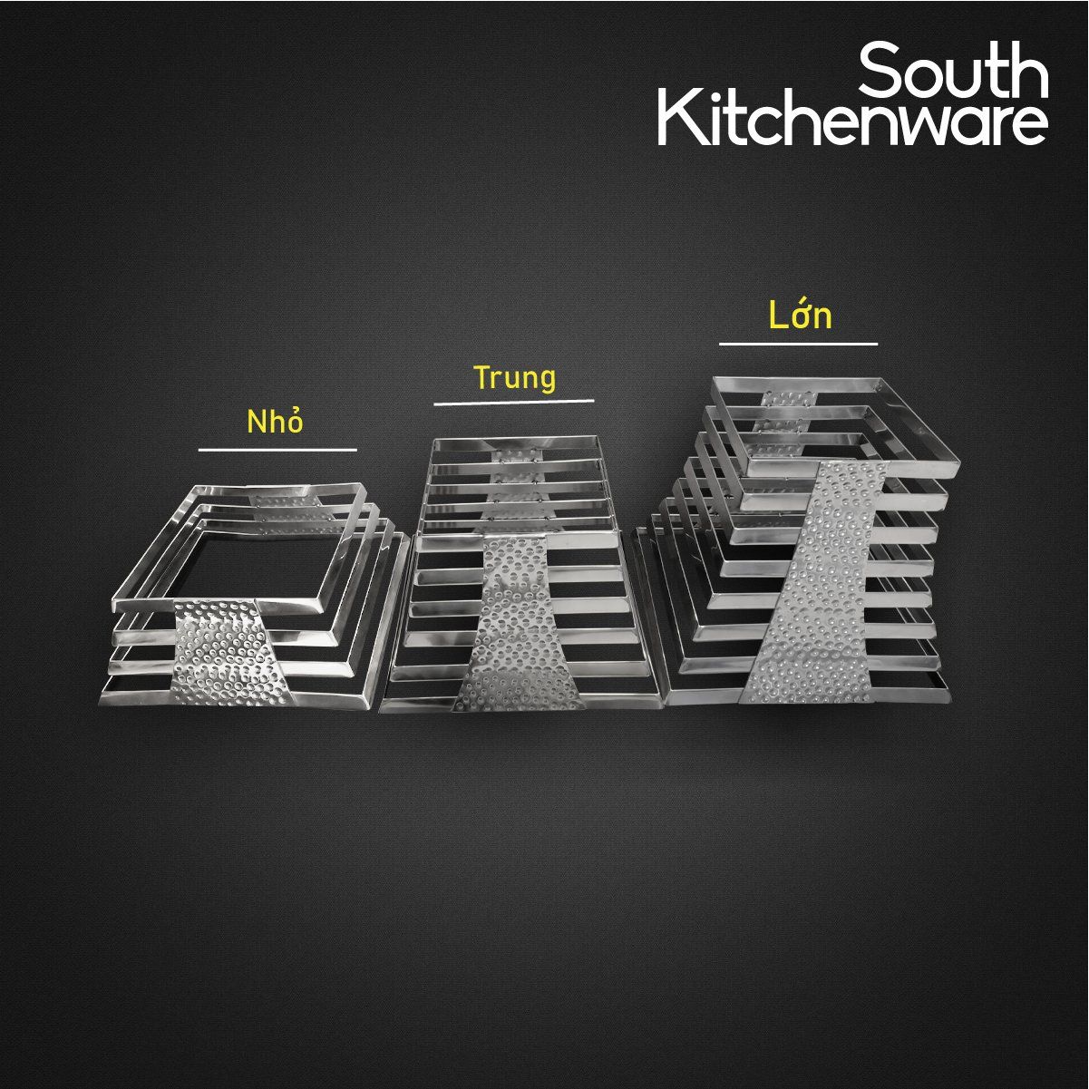 Kệ Inox trưng bày buffet _ vuông hình tháp trung