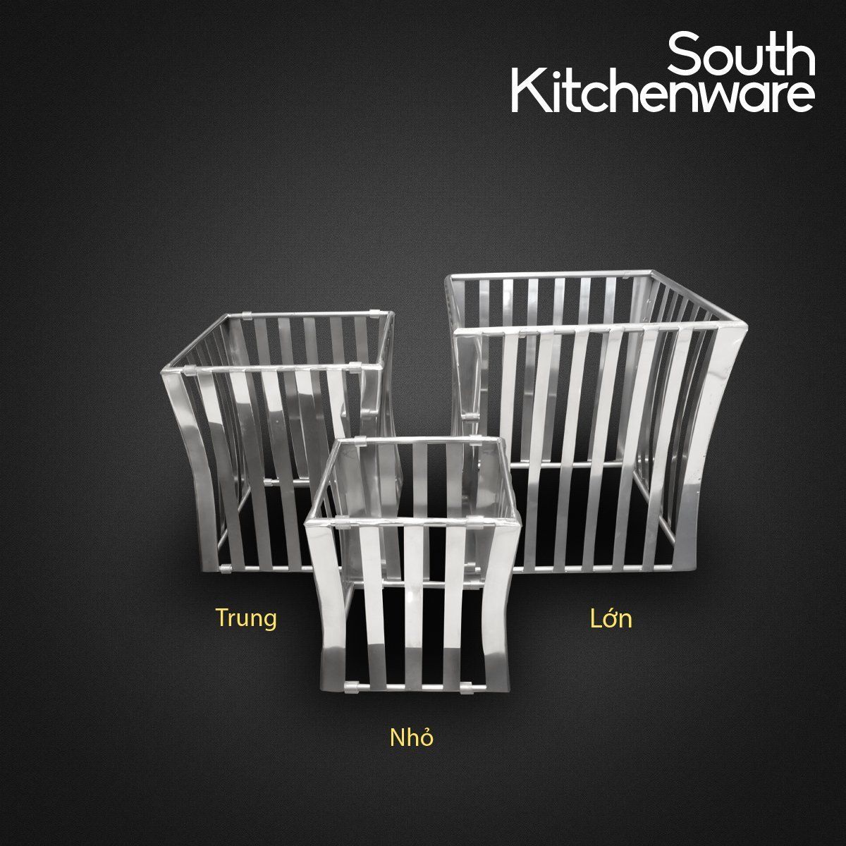 Kệ Inox trưng bày buffet _ vuông sọc đứng trung