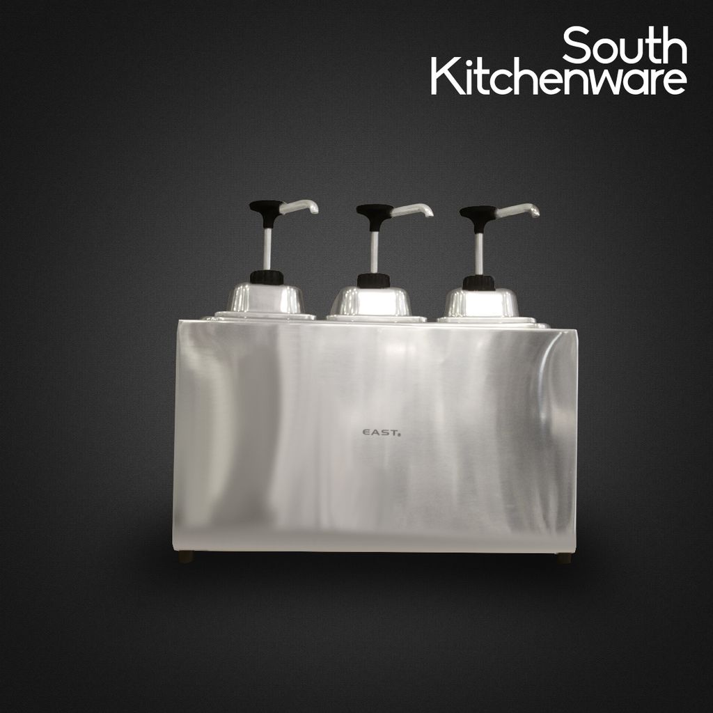 Bình bơm tương ớt, tương cà Inox KFC 3 vòi 1/6