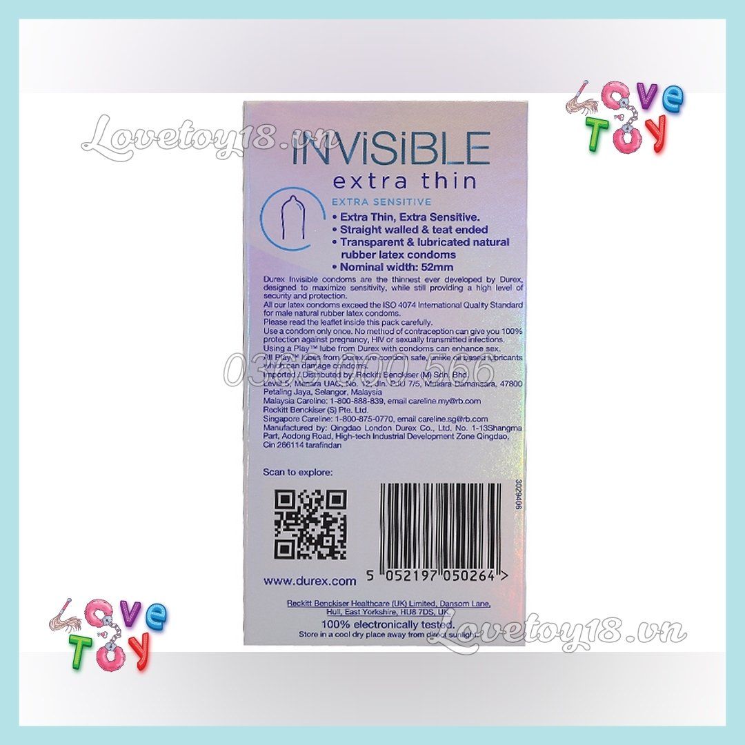 Bao Cao Su Durex Invisible Extra Thin Hộp 10 Cái