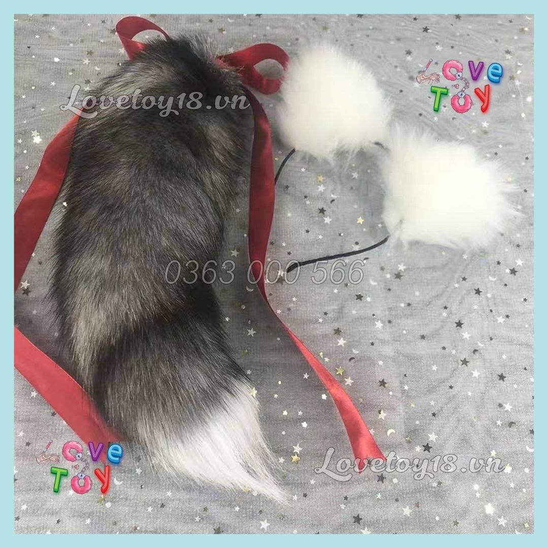 Đuôi Cáo Cute Màu Xám Trắng Gắn Hậu Môn Buttplug Kích Thích Lỗ Nhị