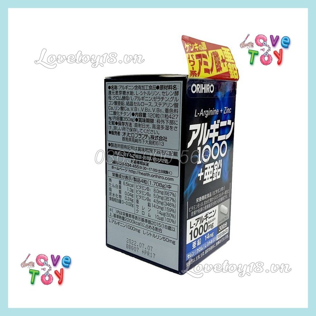 Viên uống tăng cường sinh lý nam giới L-Arginine 1000mg và Zinc Orihiro