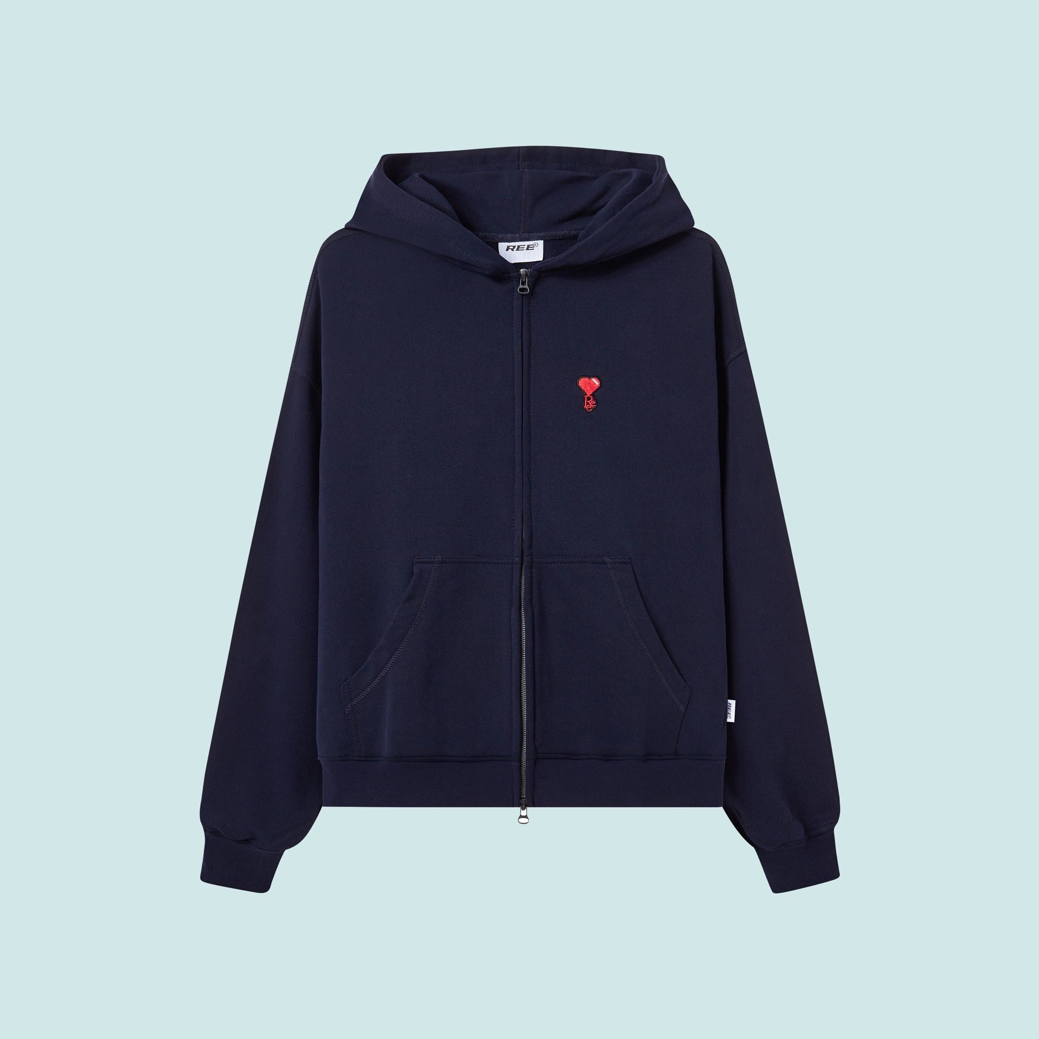 REE HEART BOXY ZIP HOODIE - NAVY