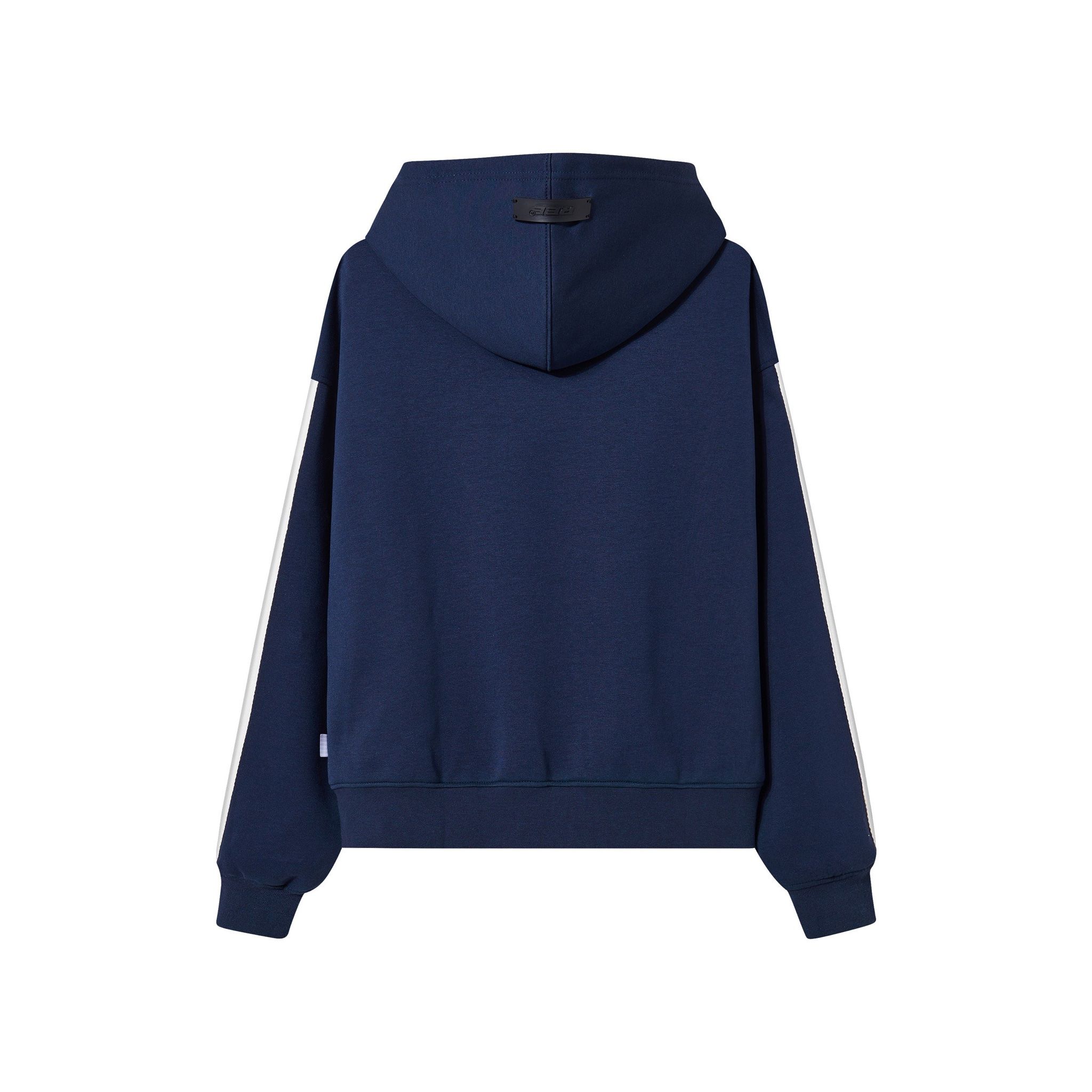 STRIPED BOXY ZIP HOODIE - NAVY