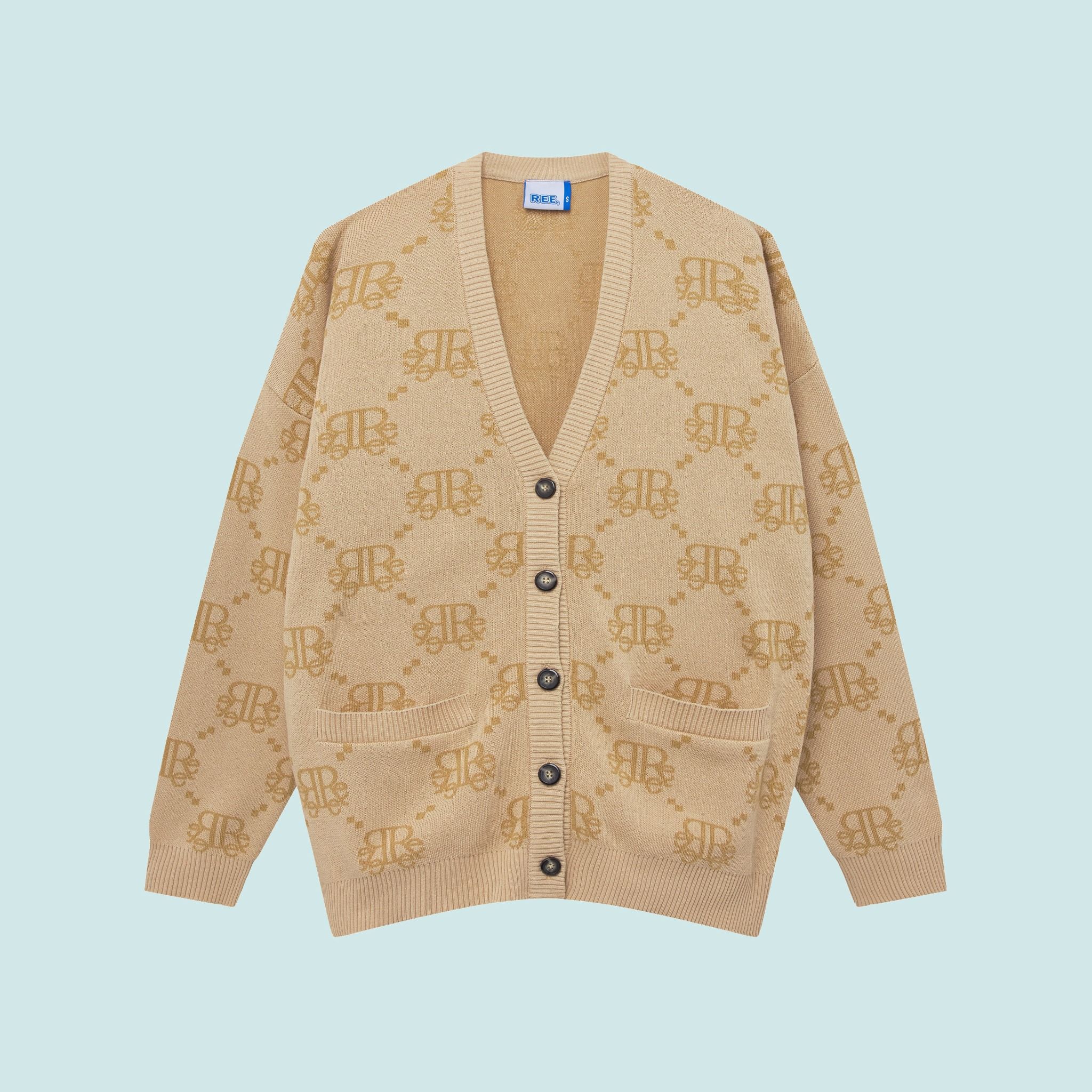 DIAMOND MONOGRAM KNIT CARDIGAN - BEIGE