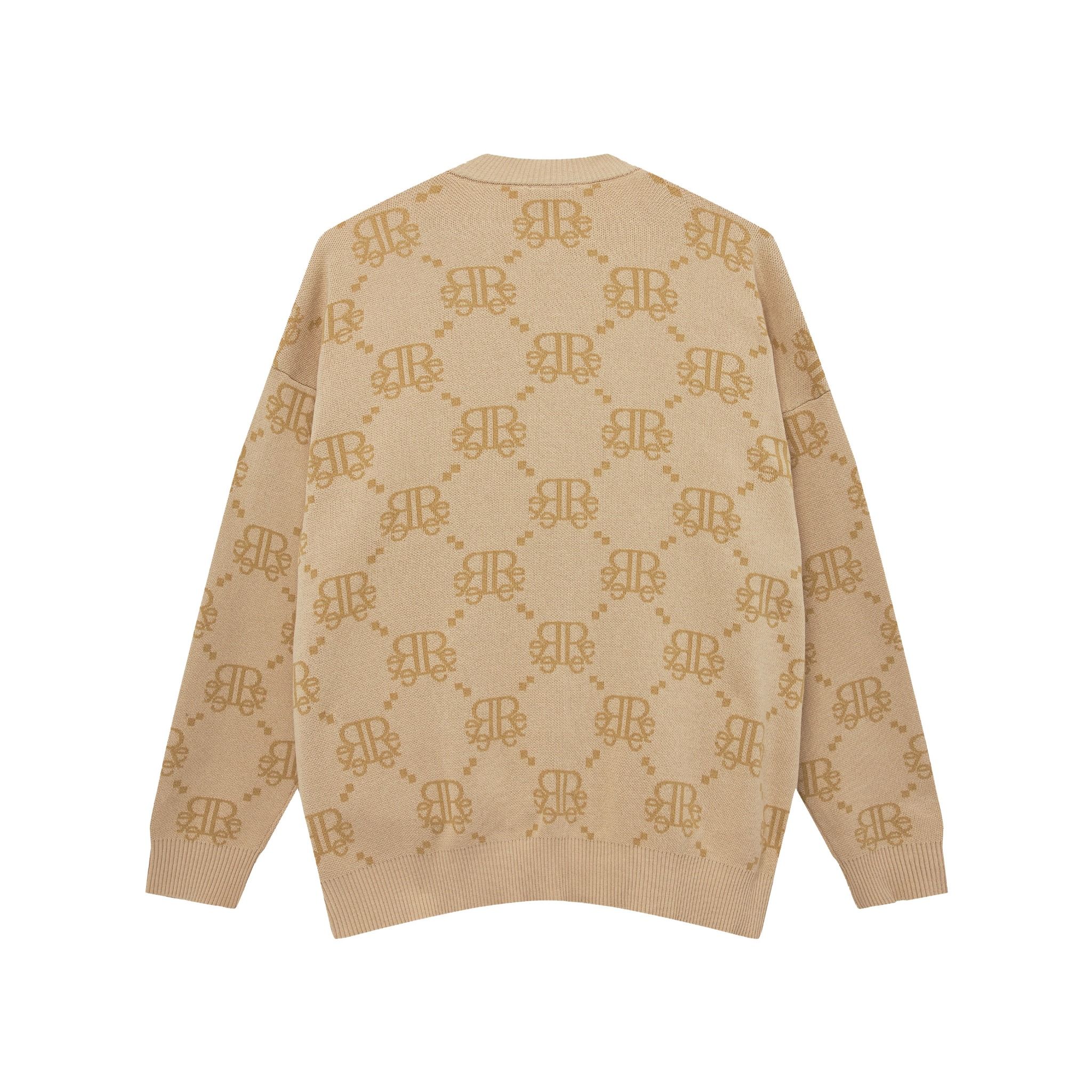 DIAMOND MONOGRAM KNIT CARDIGAN - BEIGE