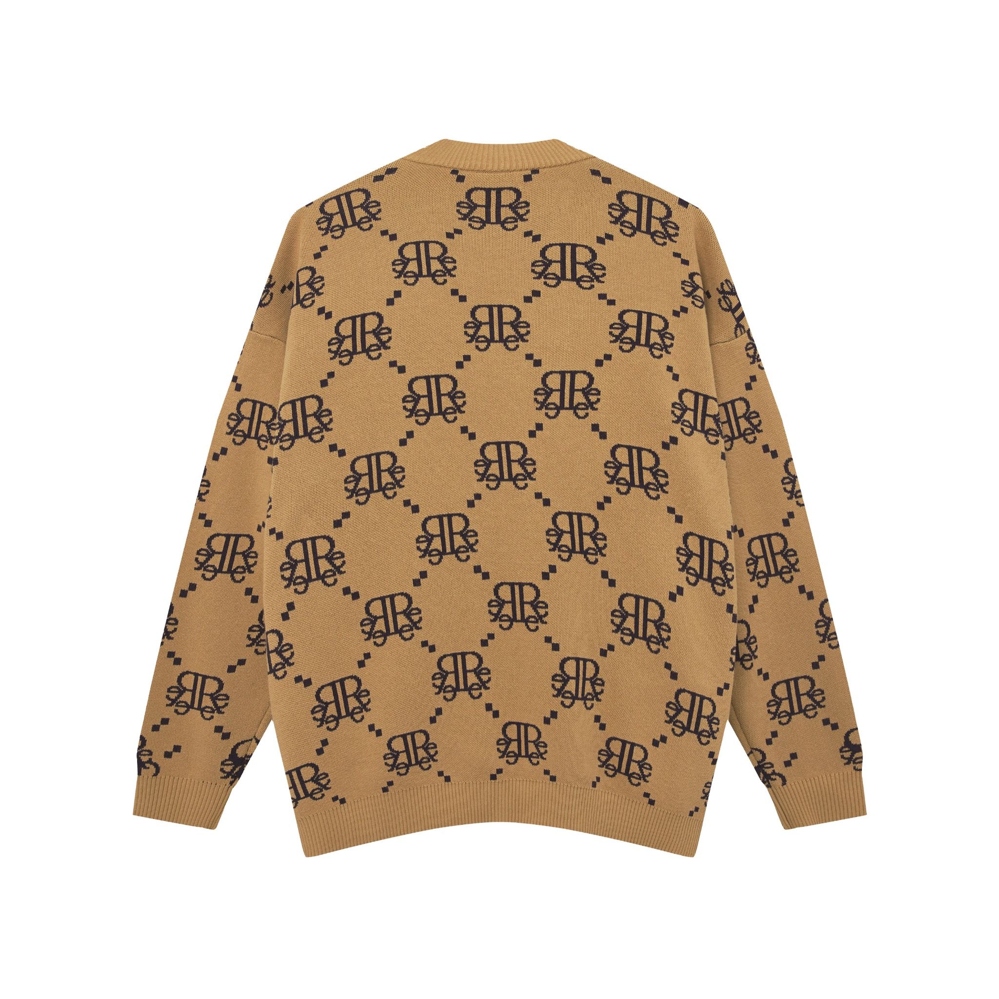 DIAMOND MONOGRAM KNIT CARDIGAN - BROWN