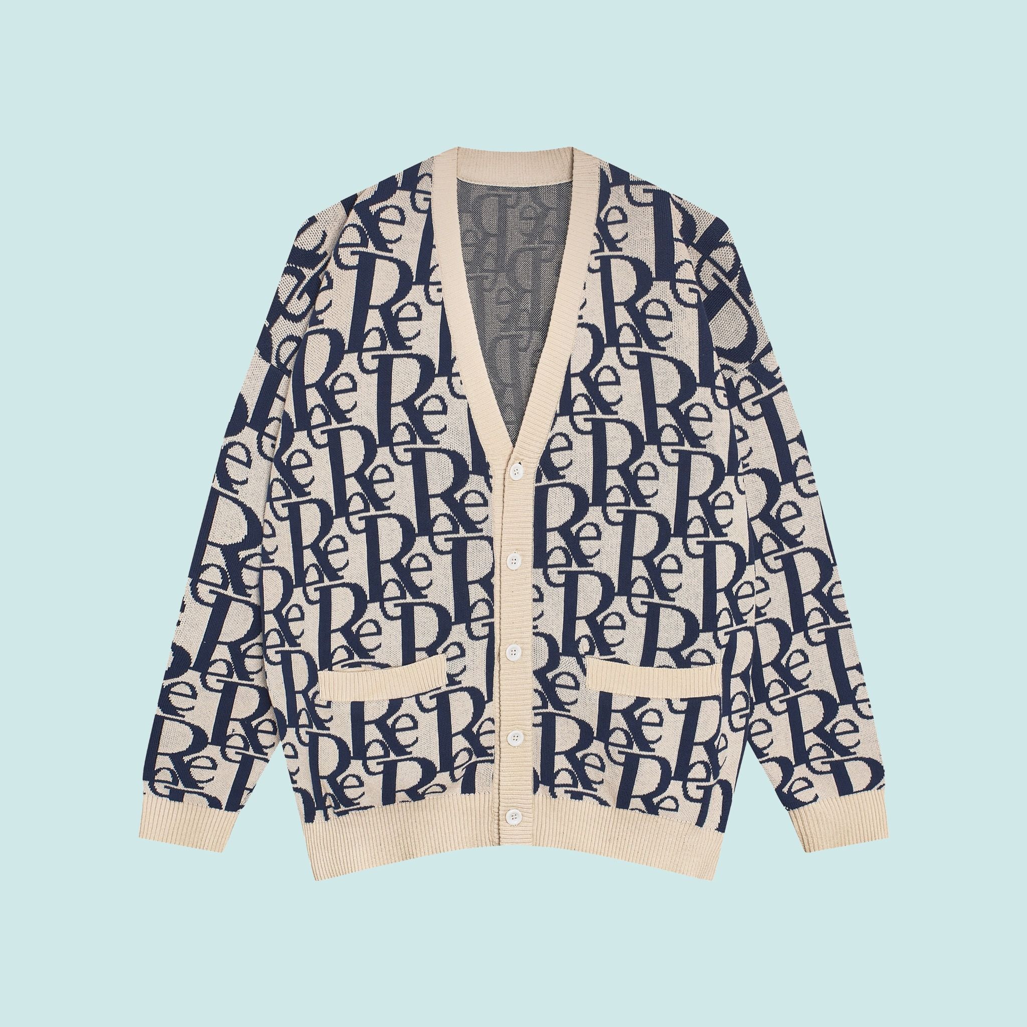 MONOGRAM PIXEL KNIT CARDIGAN - CREAM