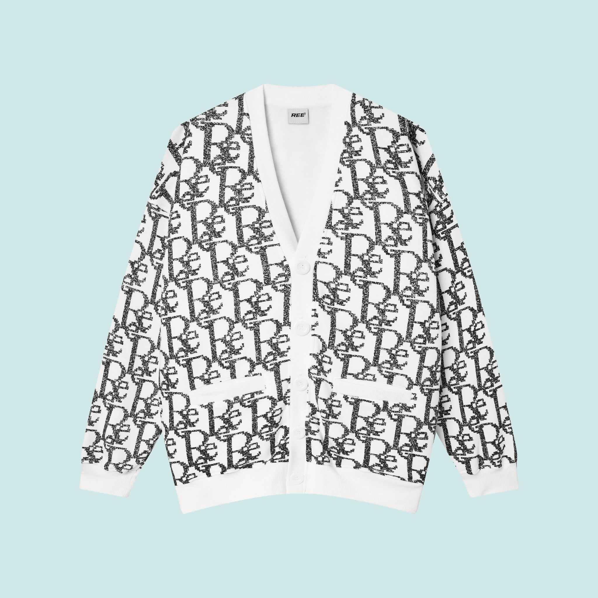 MONOGRAM PIXEL CARDIGAN - WHITE