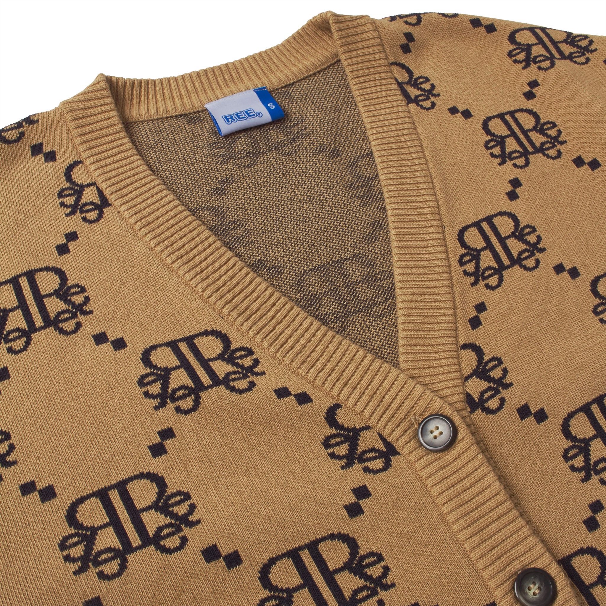 DIAMOND MONOGRAM KNIT CARDIGAN - BROWN