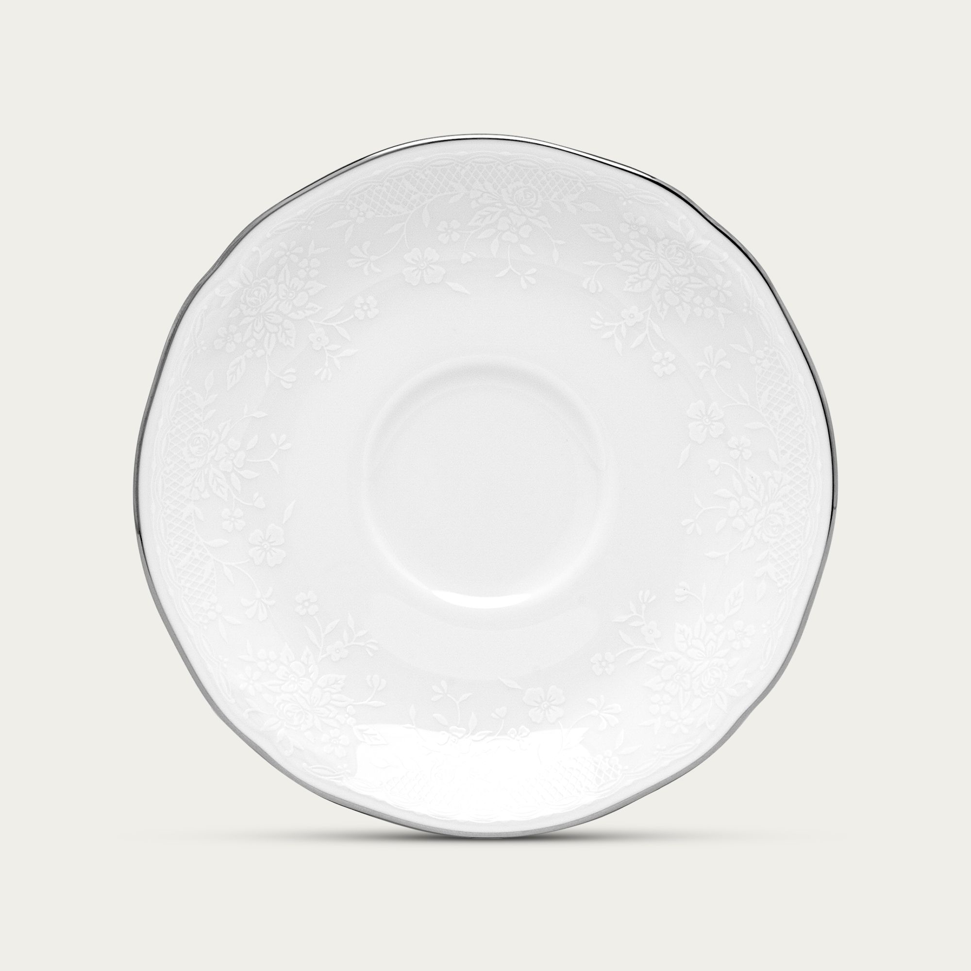 Đĩa lót chén (tách) trà dung tích 260ml, đường kính 15,8cm sứ trắng | Princess Bouquet Platinum 1661L - 94489S