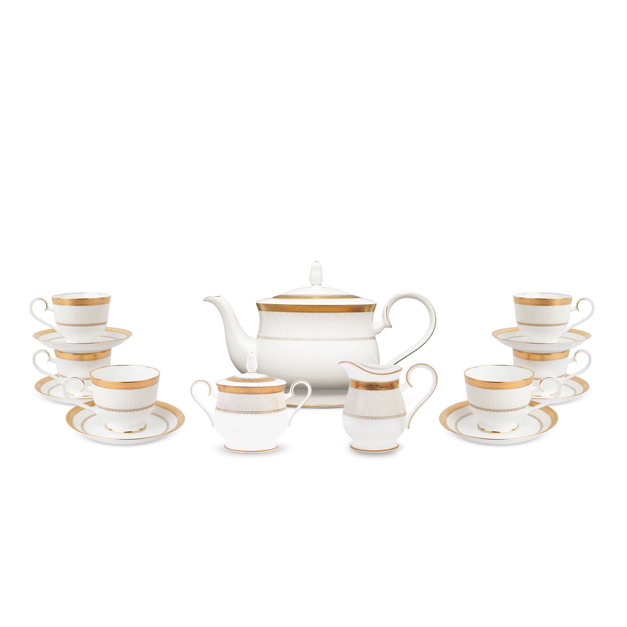 Bộ ấm chén uống trà (ấm 1.300ml, chén 230ml) 15 món sứ xương | Odessa Gold 4874L - T017A