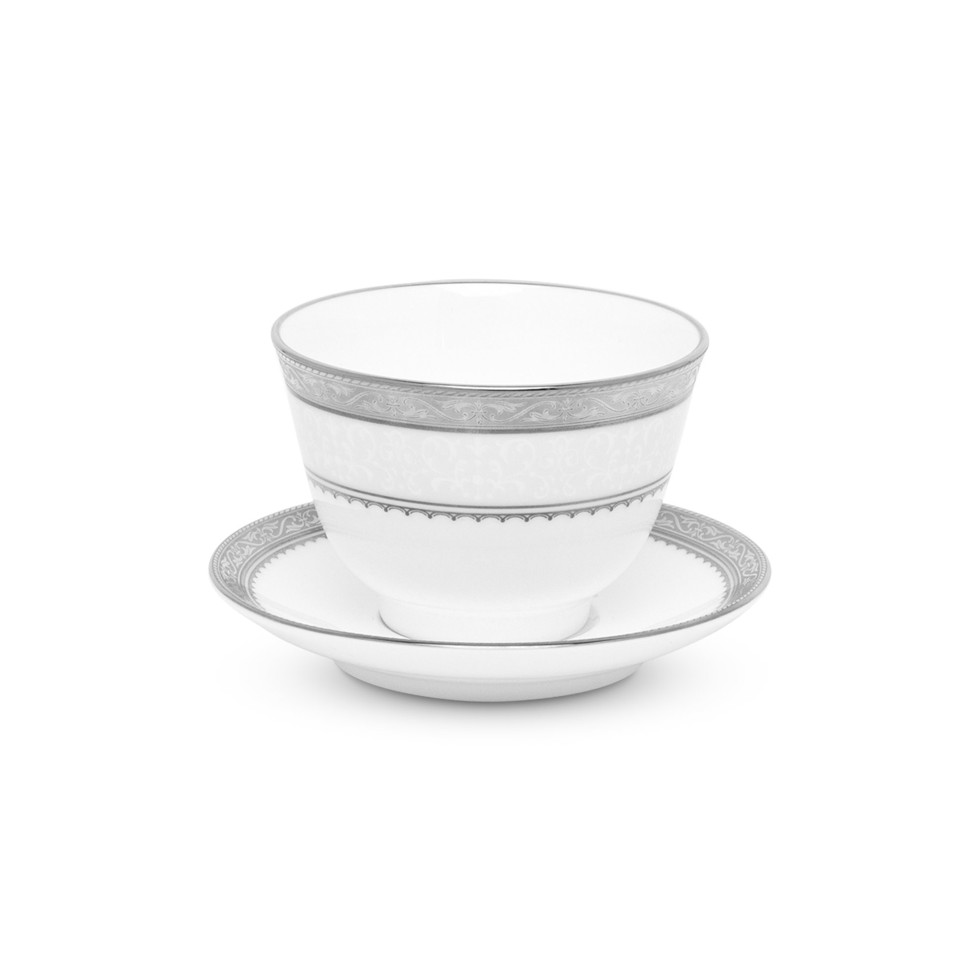  Chén trà (tách trà) Châu Á (không quai cầm) kèm đĩa lót dung tích 145ml sứ xương | Odessa Platinum 4875L-T97363 