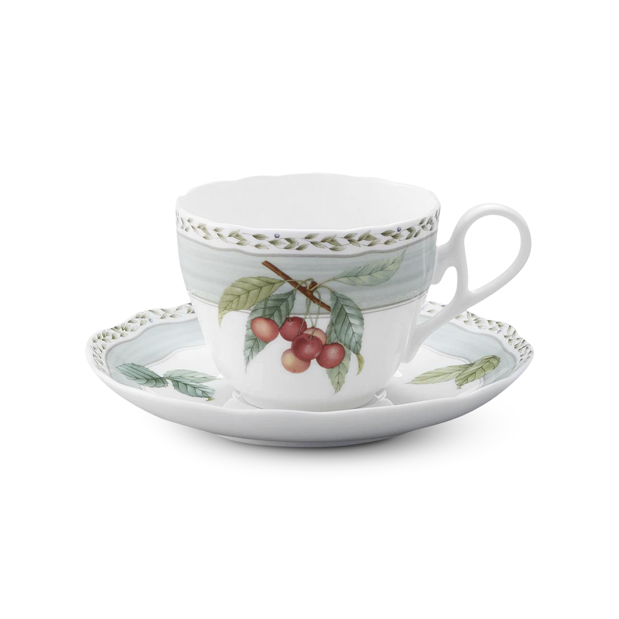  Chén trà (tách trà) kèm đĩa lót màu xanh dung tích 250ml sứ xương | Orchard Garden 4911-1L-T97887 