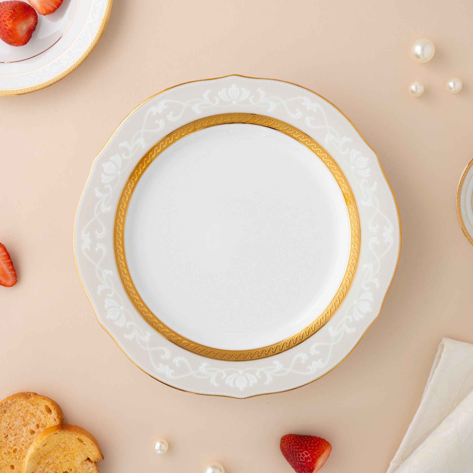 Đĩa tròn cỡ vừa (loại đặc biệt) đường kính 23cm sứ trắng | Hampshire Gold 4335-1L - 91310