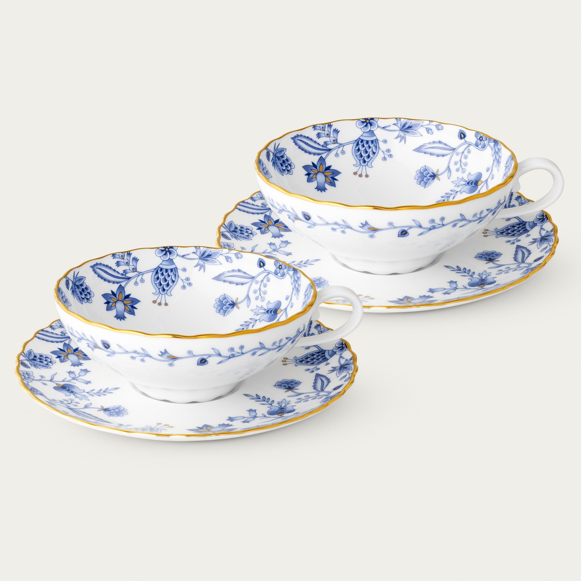 Bộ 02 chén trà (tách trà) dáng loe 180ml kèm đĩa lót sứ xương | Blue Sorrentino 4562L - P58043A