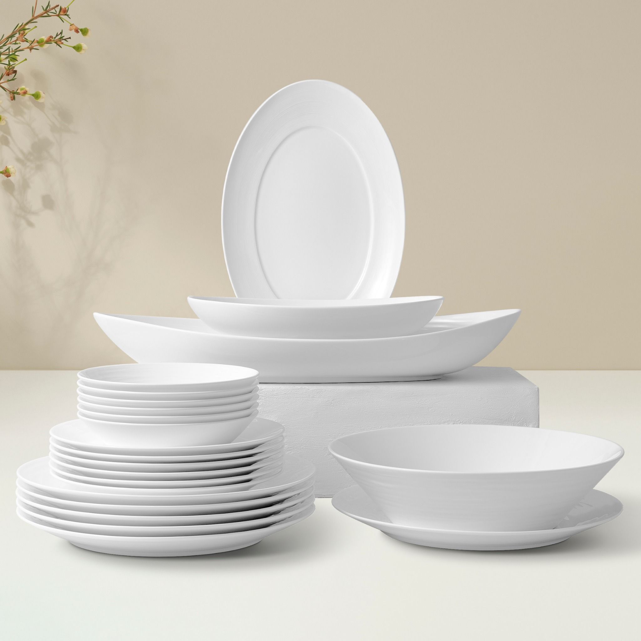Bộ đĩa ăn kiểu Âu 22 món (đĩa tròn, cho 6 người) sứ xương | Conjunto 4943L - D022ET