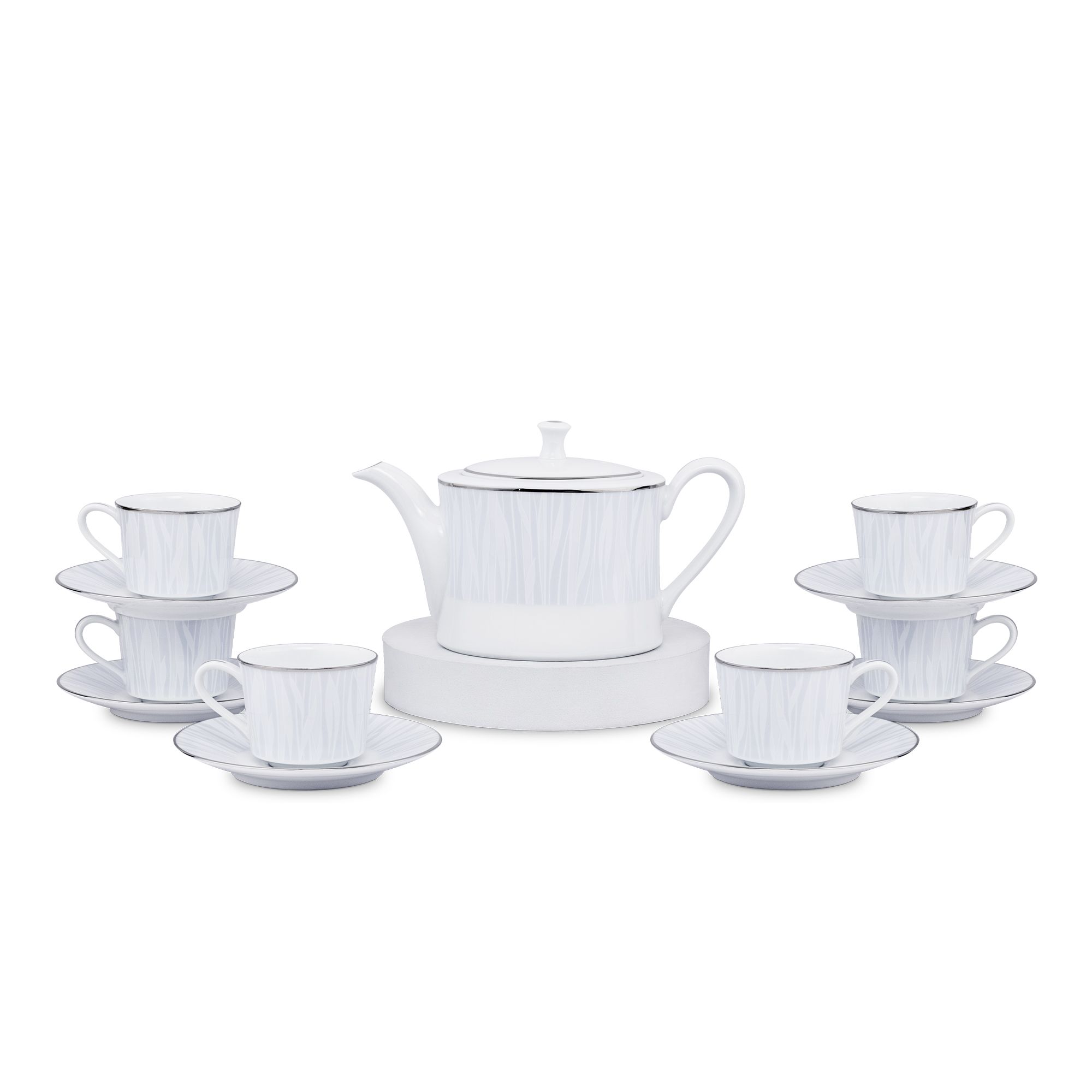 Bộ ấm chén uống trà nhỏ (ấm 630ml, chén 100ml) 13 món sứ trắng | Glacier Platinum 1702L - T014S