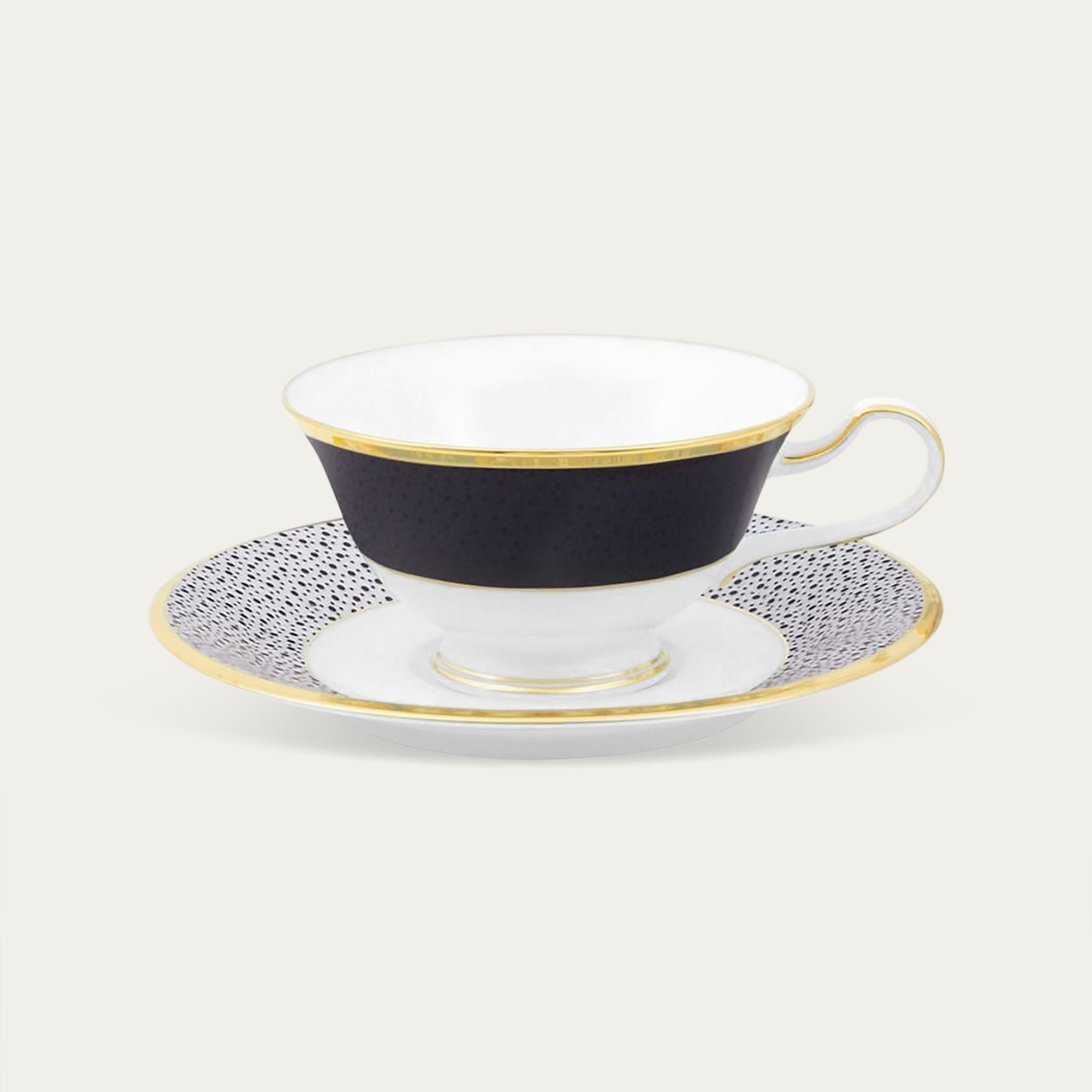 Chén trà (tách trà) dáng loe 220ml kèm đĩa lót (Đen) sứ xương Nhật Bản | Sumi Komon 4949J - T59587