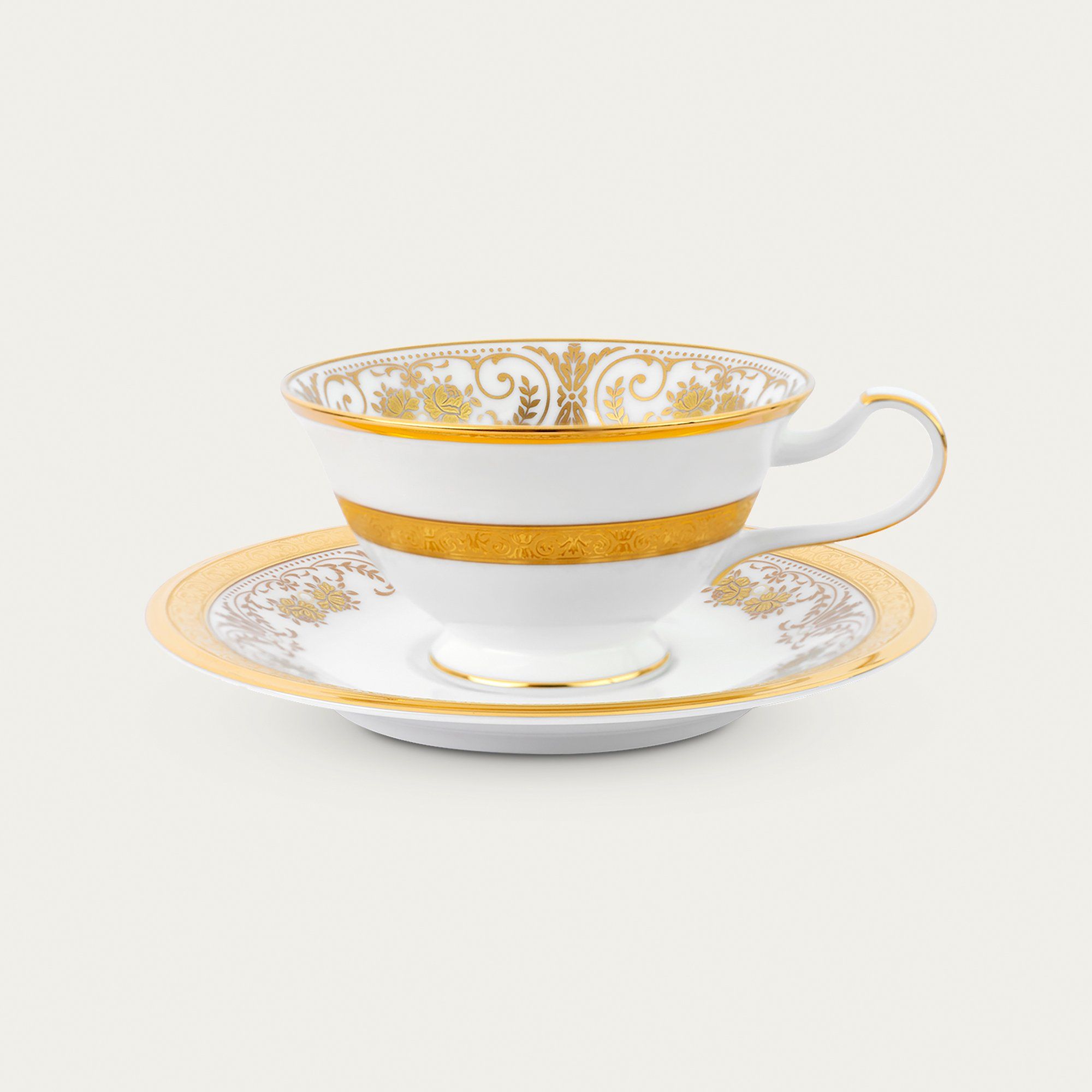 Chén trà (tách trà) dáng loe dung tích 220ml kèm đĩa lót sứ xương Nhật Bản | Georgian Palace 4858J - T59587