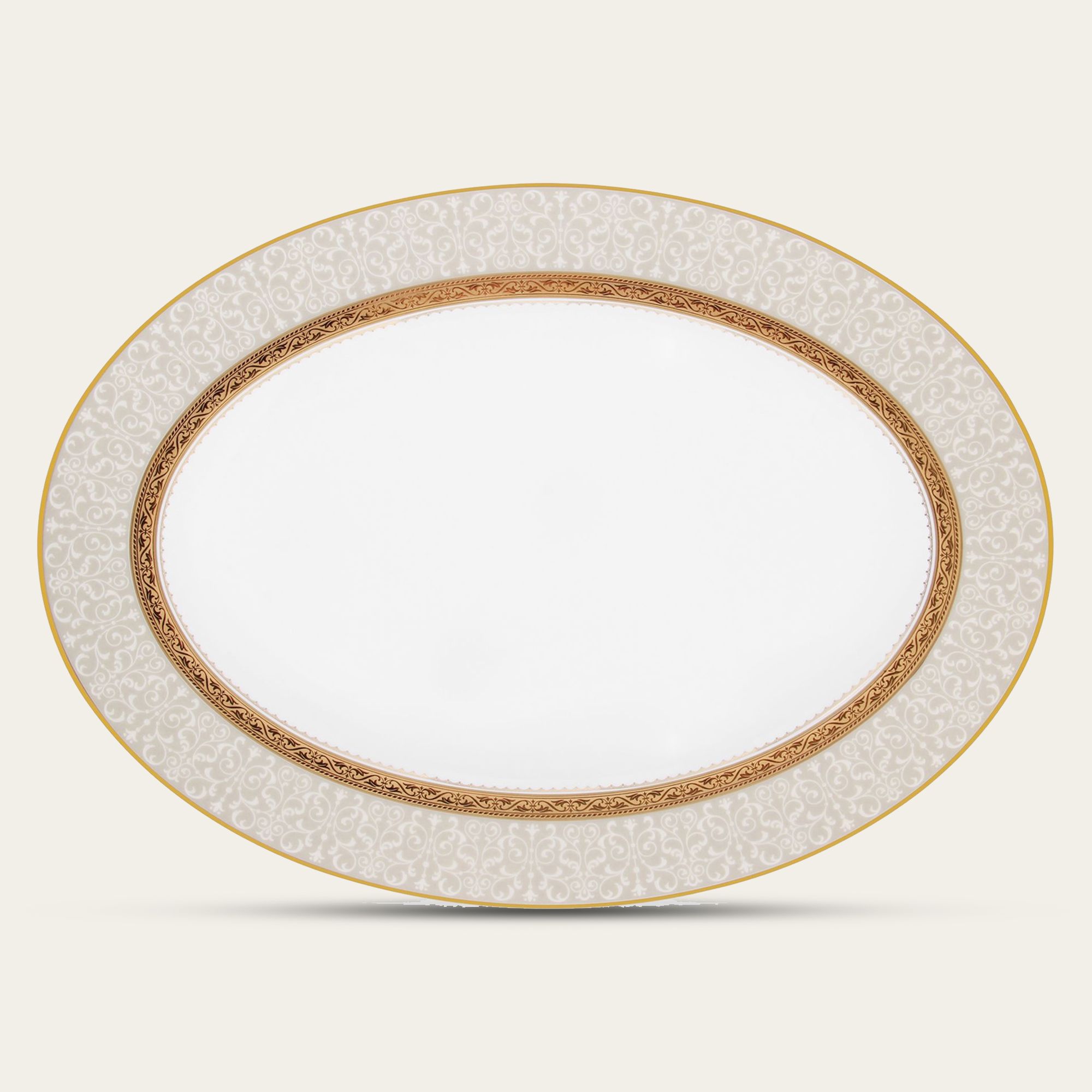 Đĩa Oval cỡ vừa (MD) dài 36,8cm sứ xương | Odessa Gold 4874-1L - 97244