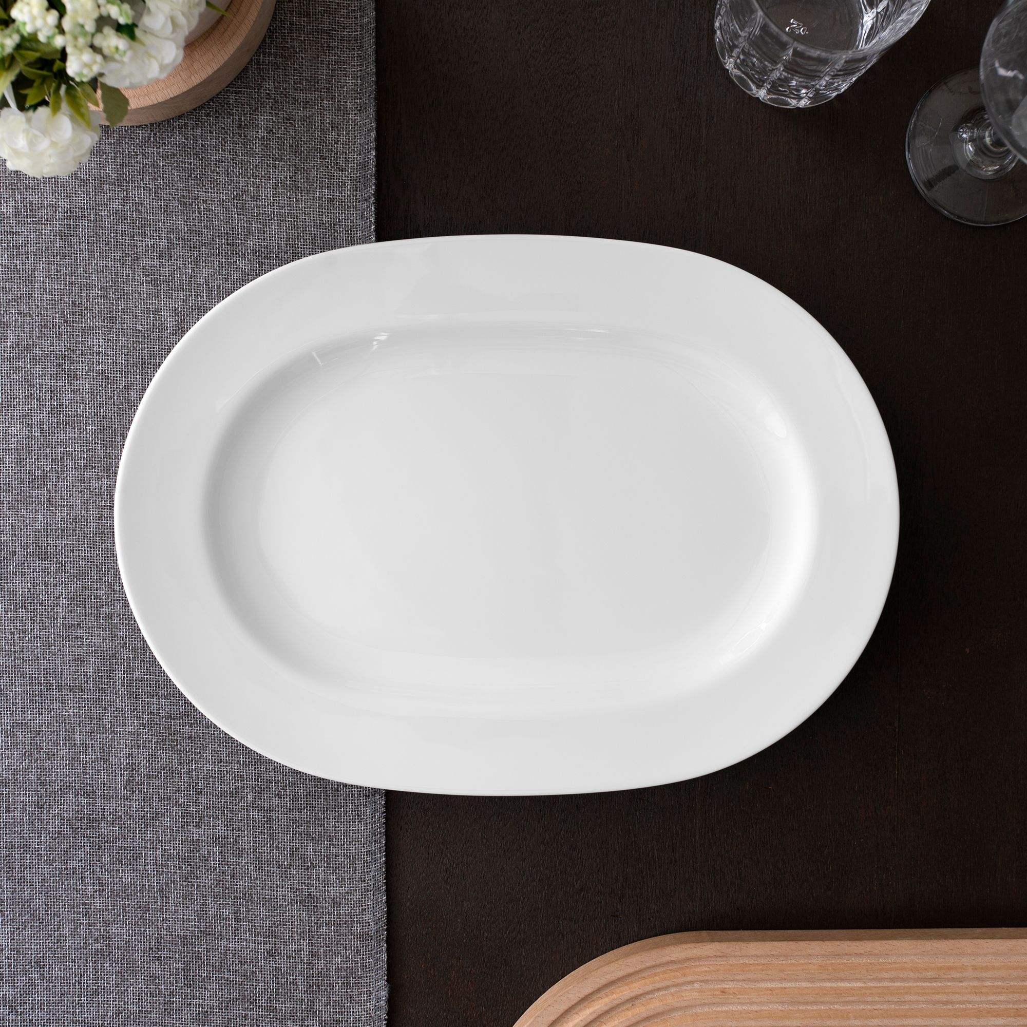 Đĩa Oval cỡ vừa (MD) dài 35,3cm sứ trắng | Art Stage 3-336L - 91044