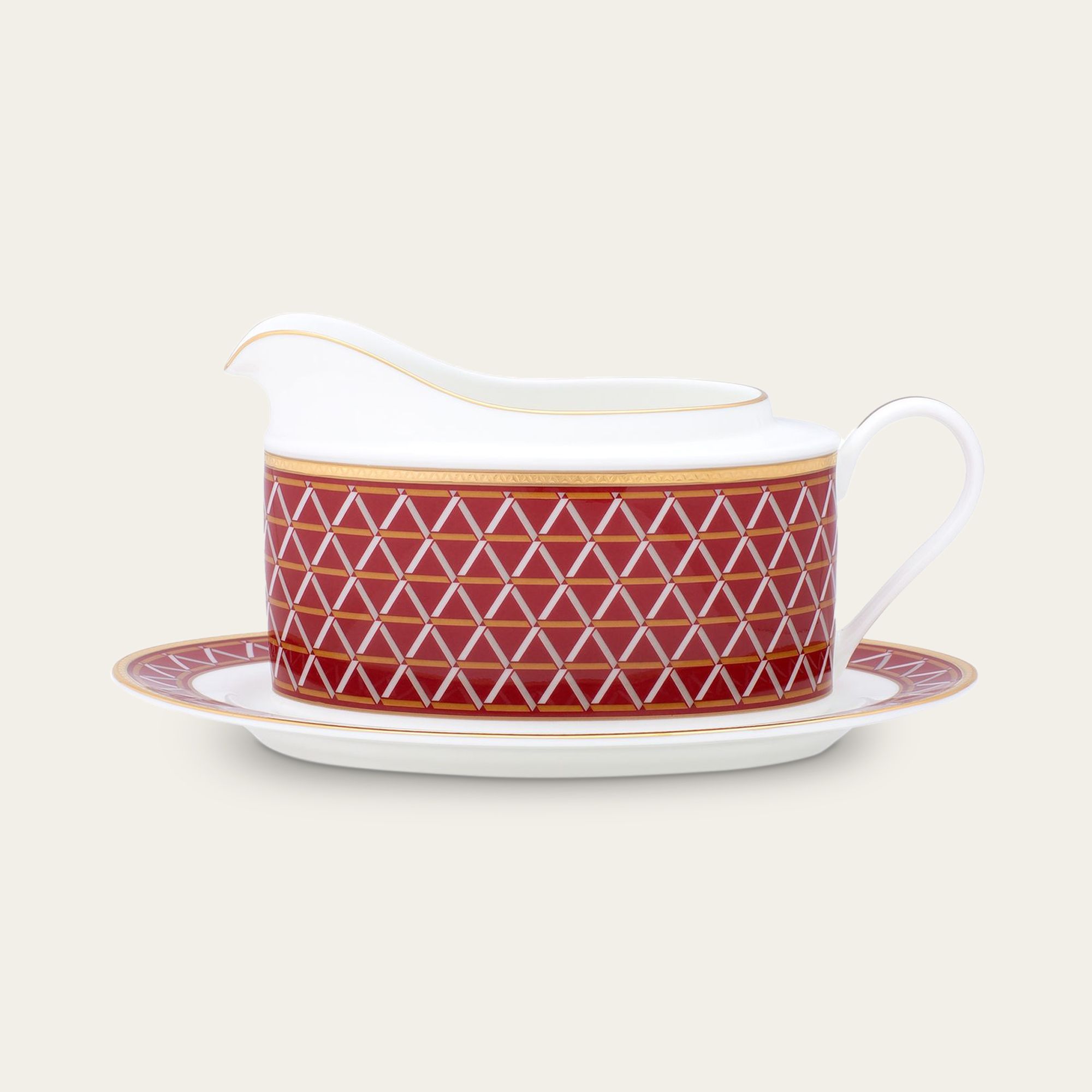 Bình (hũ) đựng nước xốt quai tròn dung tích 620ml kèm đĩa lót sứ xương | Crochet 4966L - 93640